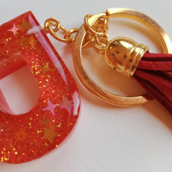 Schlüsselanhänger A-Z in rot/gold "Glitzer & Sterne"