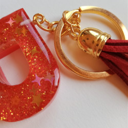 Keychain A-Z in red/gold "glitter & stars"