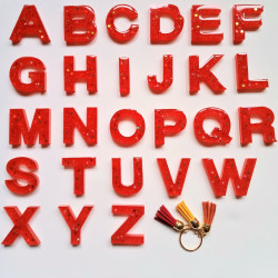 Keychain A-Z in red/gold "glitter & stars"