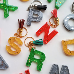 Schlüsselanhänger A-Z in grau/silber "Glitzer & Sterne"