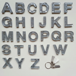 Schlüsselanhänger A-Z in grau/silber "Glitzer & Sterne"