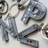 Schlüsselanhänger A-Z in grau/silber "Glitzer & Sterne"