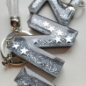 Schlüsselanhänger A-Z in grau/silber "Glitzer & Sterne"