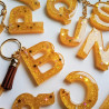 Keychain A-Z in yellow/gold "glitter & stars"