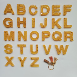 Schlüsselanhänger A-Z in gelb/gold "Glitzer & Sterne"