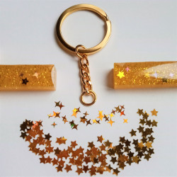 Keychain A-Z in yellow/gold "glitter & stars"