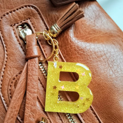 Schlüsselanhänger A-Z in gelb/gold "Glitzer & Sterne"