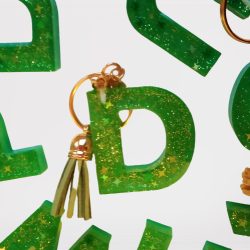 Schlüsselanhänger A-Z in grün/gold "Glitzer & Sterne"