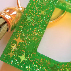 Schlüsselanhänger A-Z in grün/gold "Glitzer & Sterne"