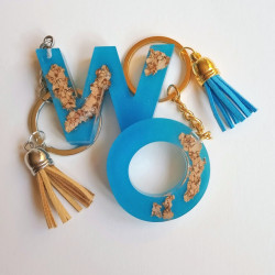 Schlüsselanhänger A-Z in blau/Kork