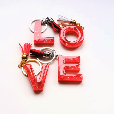 Keychain - red &quot;glitter &amp; hearts&quot;