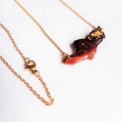 Gold plated necklace with wooden pendant and gold leaf