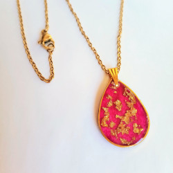 Necklace pendant, violet with gold leaf